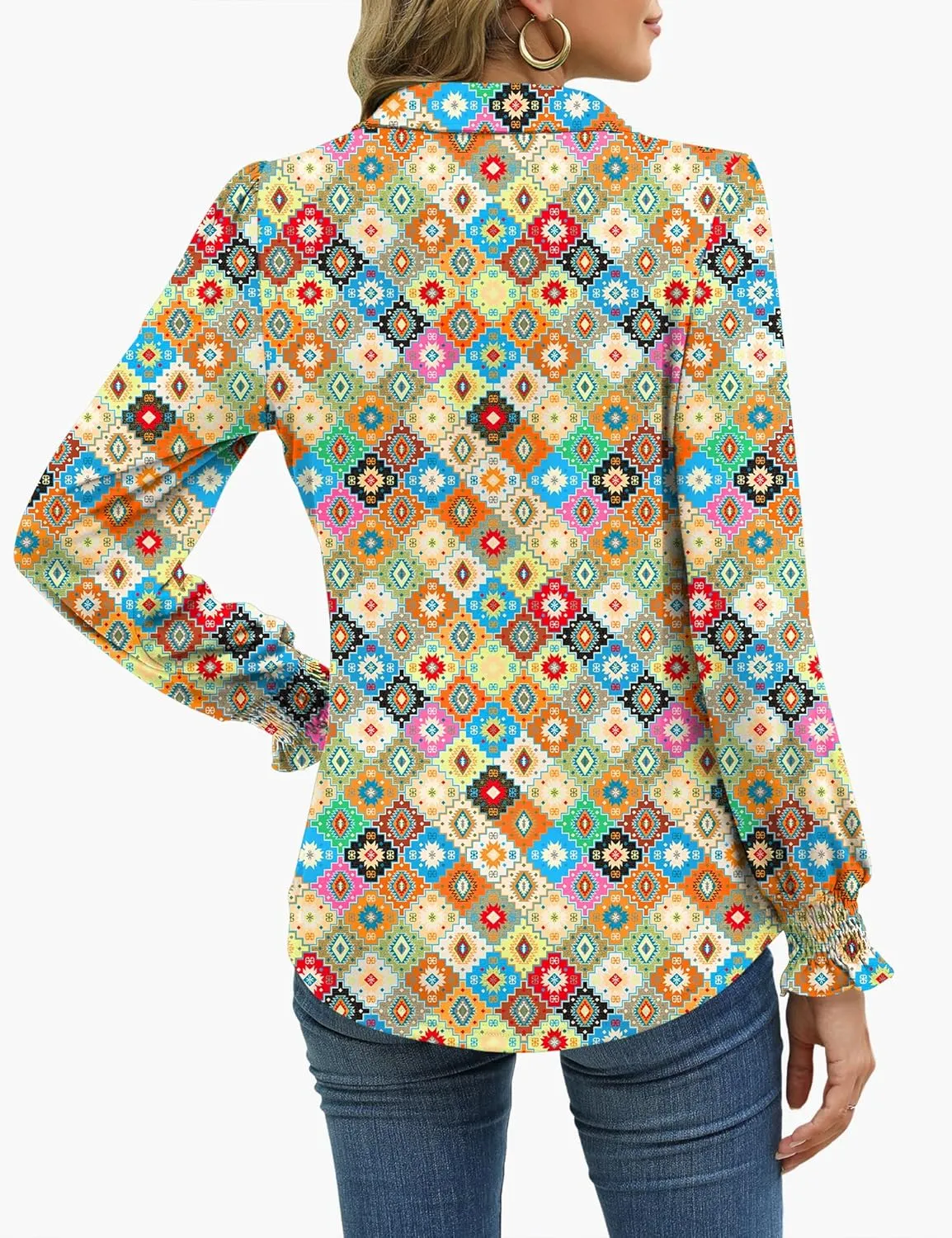 LUYAA Blouses for Women Dressy Casual Long Sleeve Loose Fit Tunic Tops V-Neck Collared Fall Shirts S-XXXL