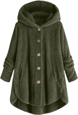maisdgop Womens Fuzzy Fleece Sherpa Hoodies Oversized Teddy Bear Coat Button down Sweatshirt with Pockets Soft Fall Jackets