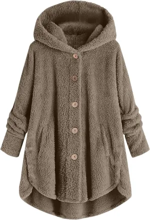 maisdgop Womens Fuzzy Fleece Sherpa Hoodies Oversized Teddy Bear Coat Button down Sweatshirt with Pockets Soft Fall Jackets