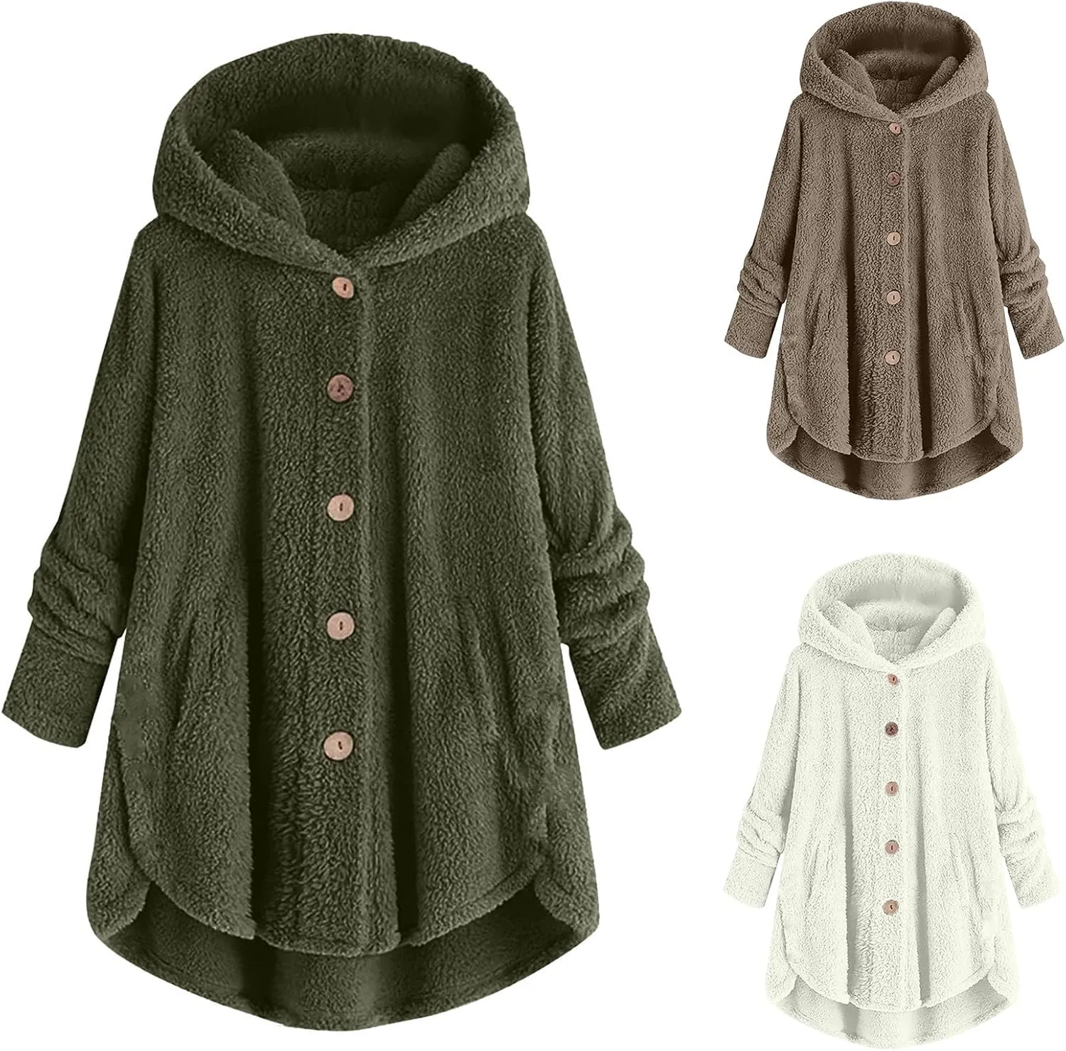 maisdgop Womens Fuzzy Fleece Sherpa Hoodies Oversized Teddy Bear Coat Button down Sweatshirt with Pockets Soft Fall Jackets