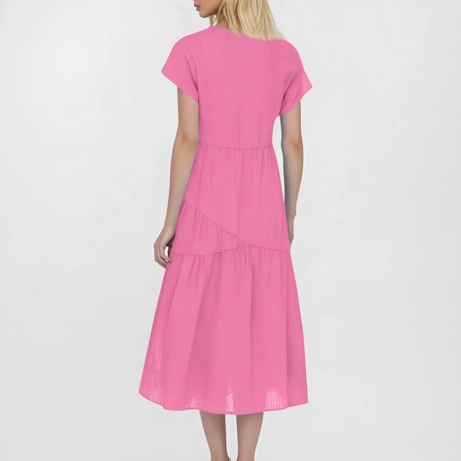 Maxi Cotton Linen Dresses for Women 2025 Summer V-Neck Short Sleeve Asymmetrical Dress Beach Elegant Long Flowy Dress