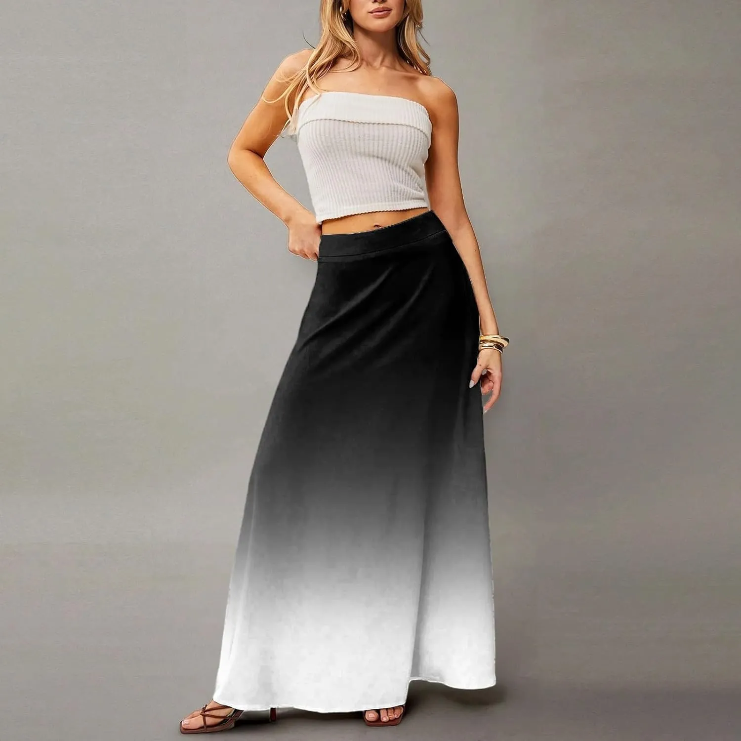 Maxi Floral Skirts for Women Trendy Summer Boho Long Flowy High Elastic Waist Skirts Skorts with Pockets A Line Skirt