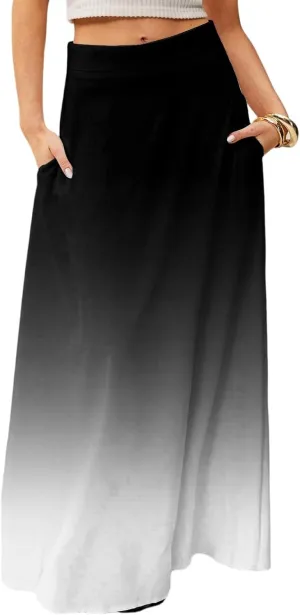 Maxi Floral Skirts for Women Trendy Summer Boho Long Flowy High Elastic Waist Skirts Skorts with Pockets A Line Skirt