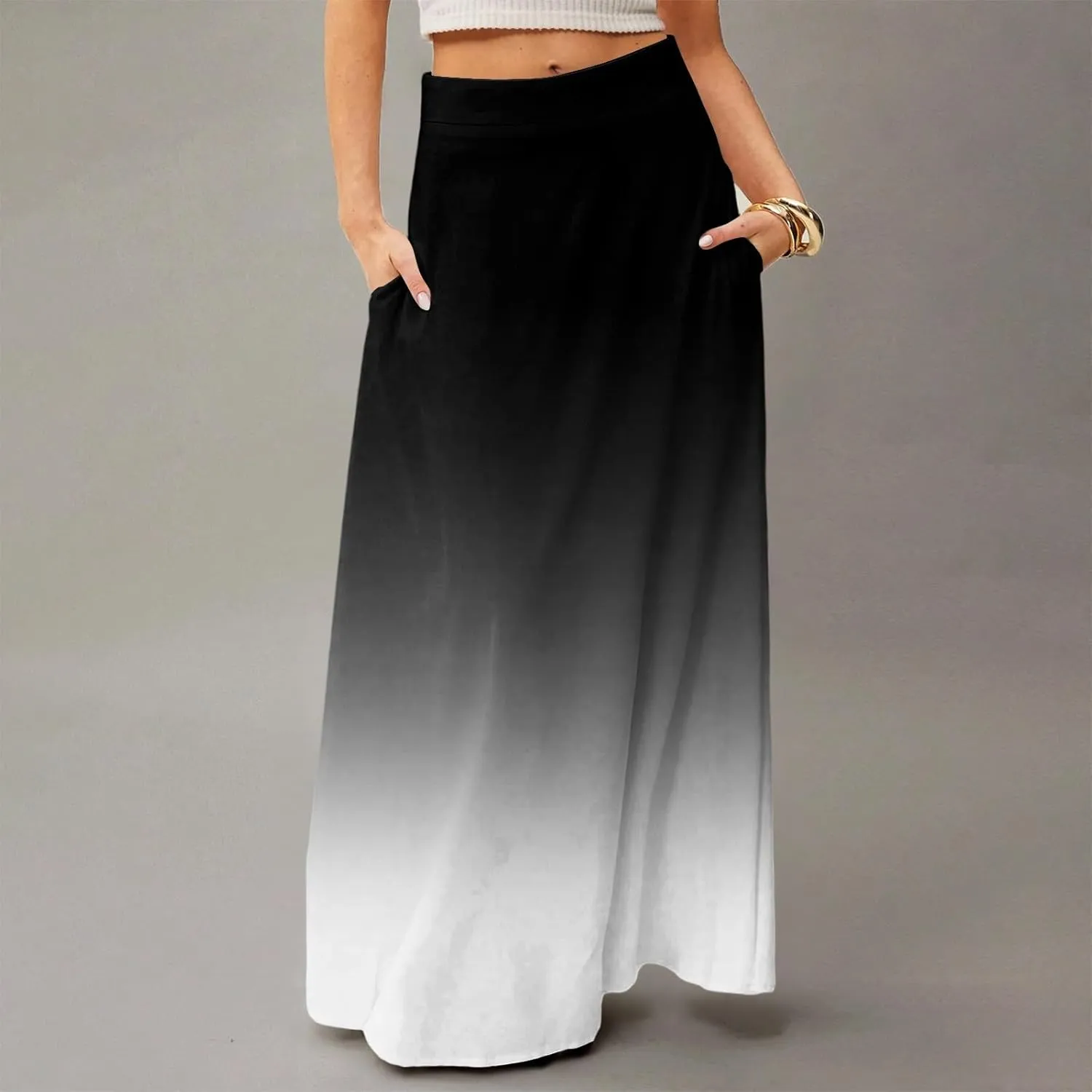 Maxi Floral Skirts for Women Trendy Summer Boho Long Flowy High Elastic Waist Skirts Skorts with Pockets A Line Skirt