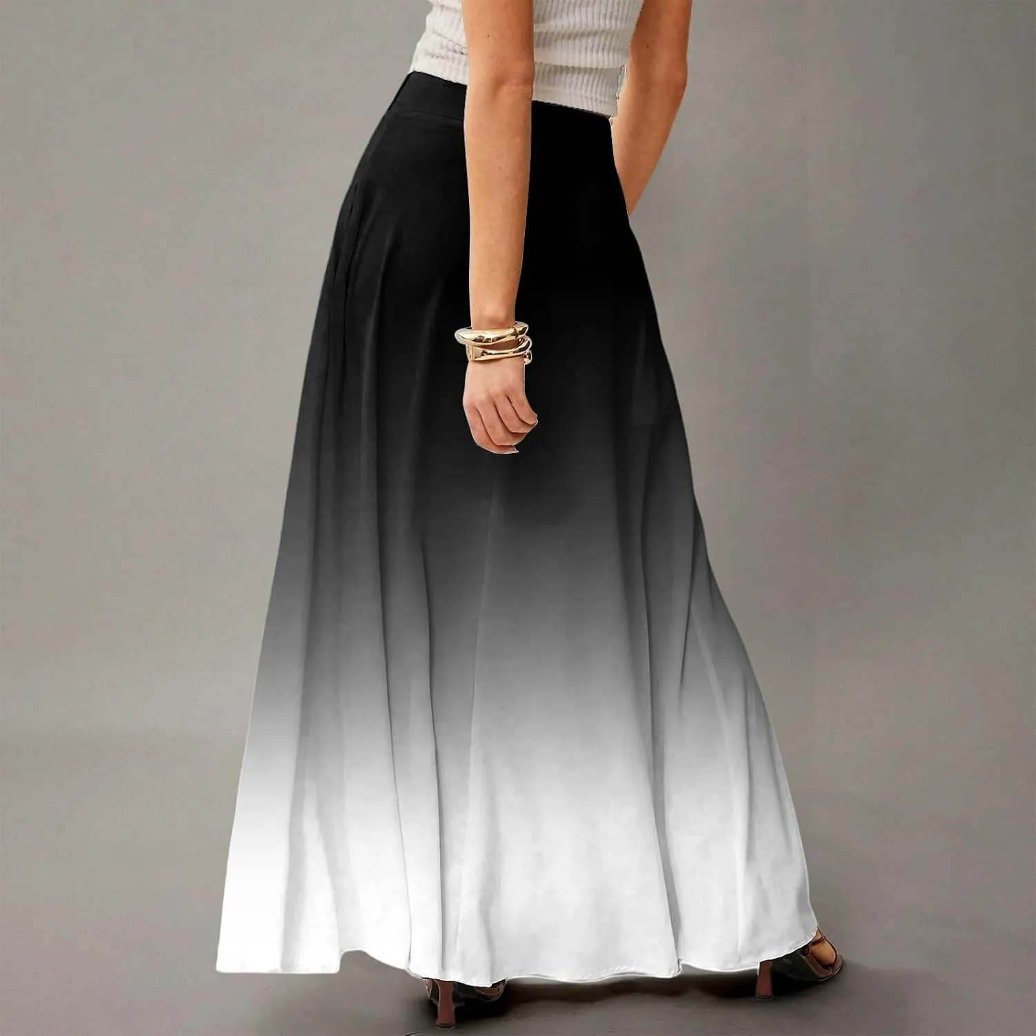 Maxi Floral Skirts for Women Trendy Summer Boho Long Flowy High Elastic Waist Skirts Skorts with Pockets A Line Skirt