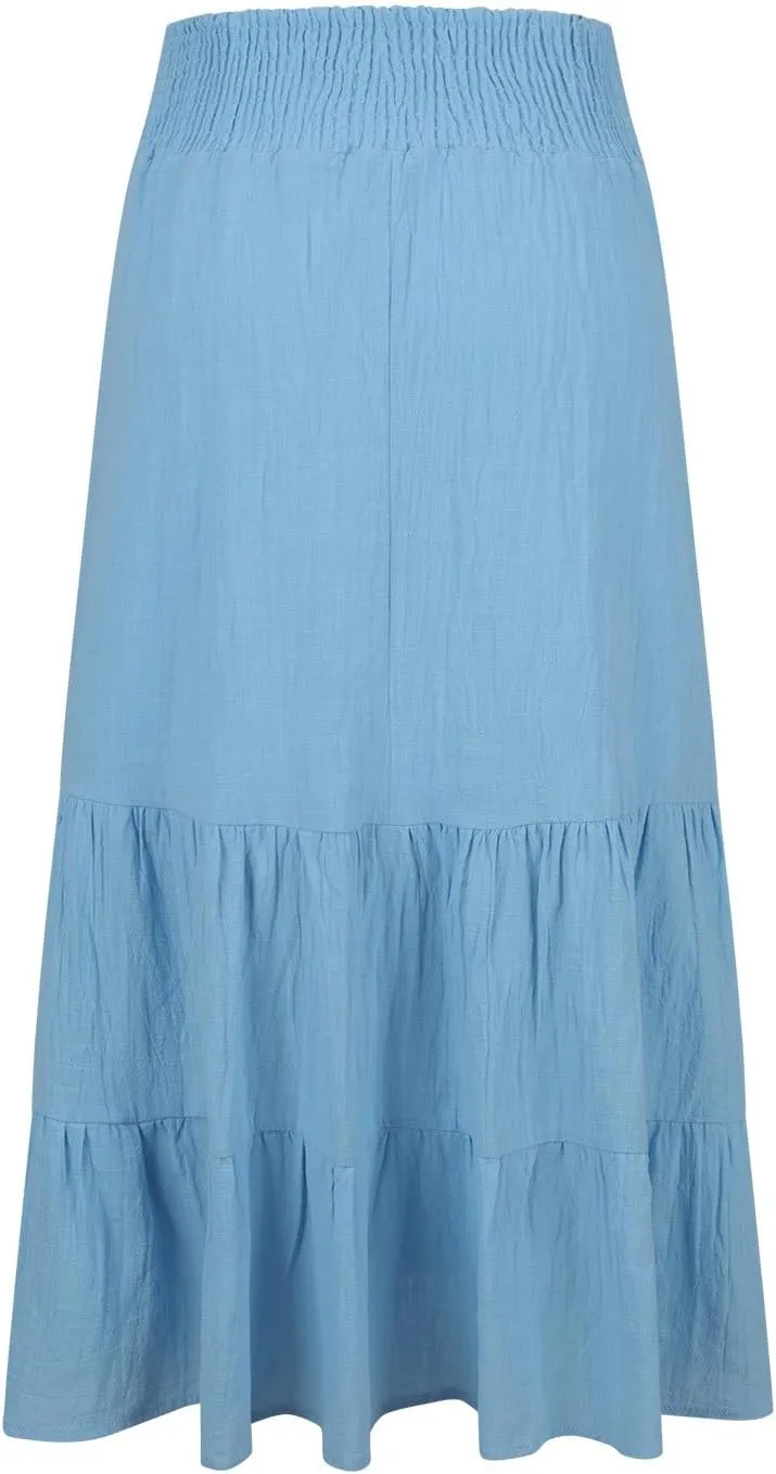 Maxi Skirts for Women Solid Color Ruffle Tiered Pleated Elastic High Waisted Skirt Summer Casual Flowy A Line Skirts