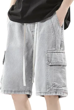 Men Y2K Grunge Baggy Jean Shorts Casual Summer Hip Hop Mid Loose Denim Shorts Streetwear