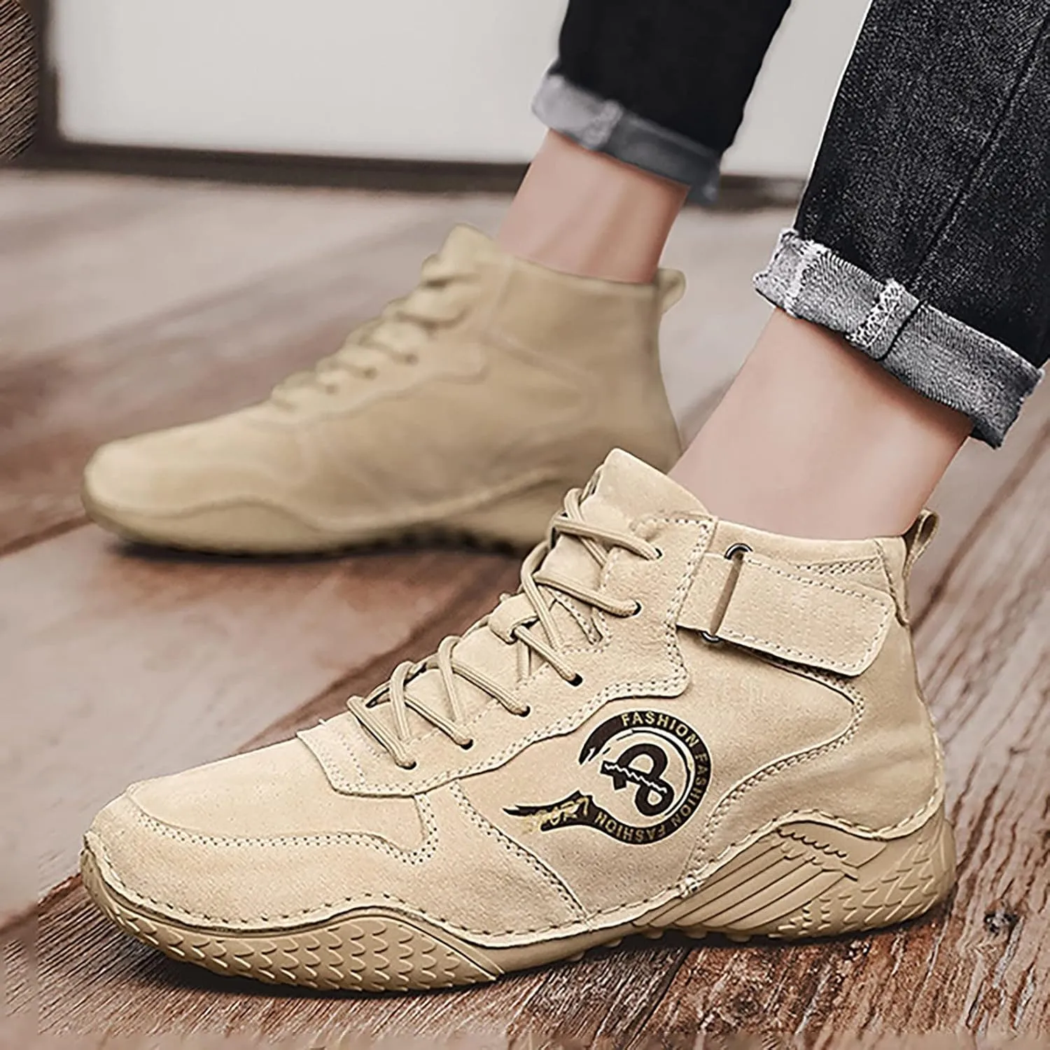 Men's British Large Casual Suede Foreign Trade Lace Up and Hook Loop Sneakers Shoes Men Sneaker