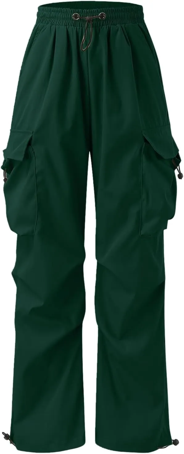Men's Cargo Pants Casual Loose Fit Wide Leg Drawstring Waist Pant Outdoor Pants Multi Pockets