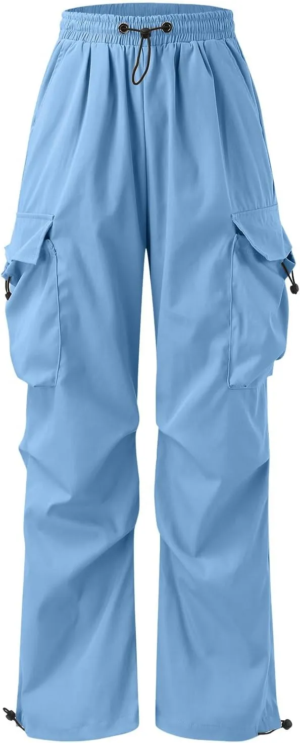 Men's Cargo Pants Casual Loose Fit Wide Leg Drawstring Waist Pant Outdoor Pants Multi Pockets