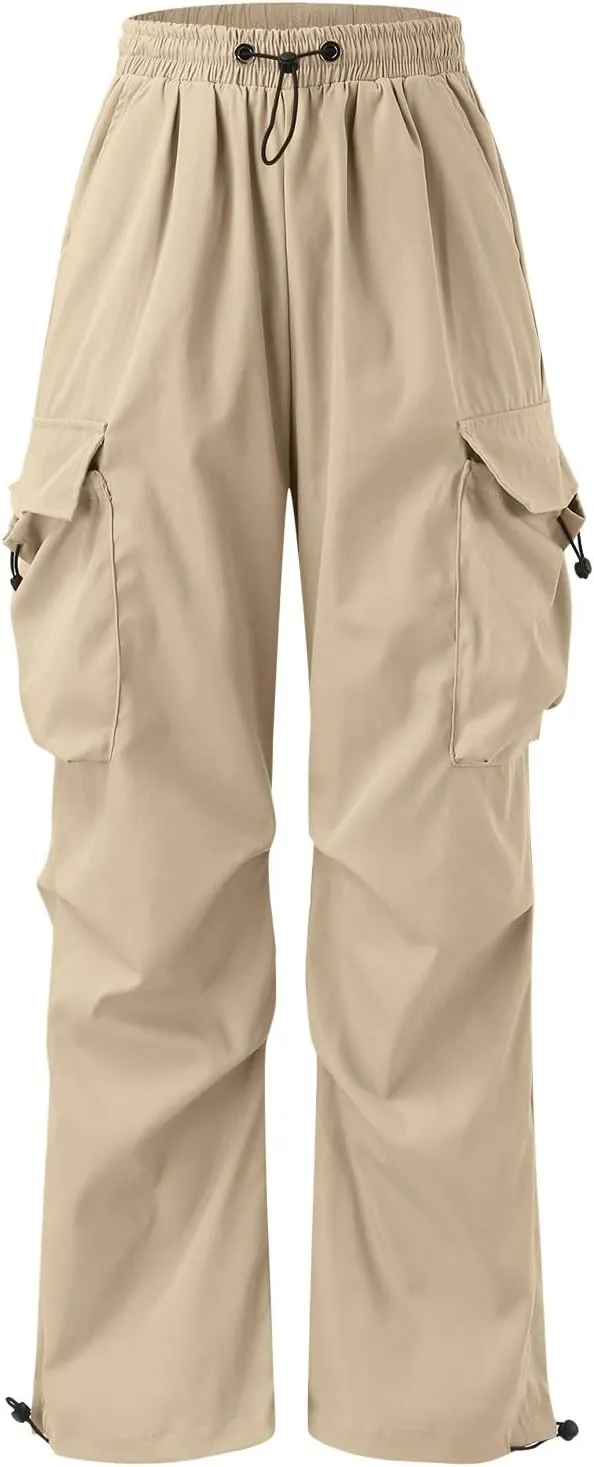 Men's Cargo Pants Casual Loose Fit Wide Leg Drawstring Waist Pant Outdoor Pants Multi Pockets