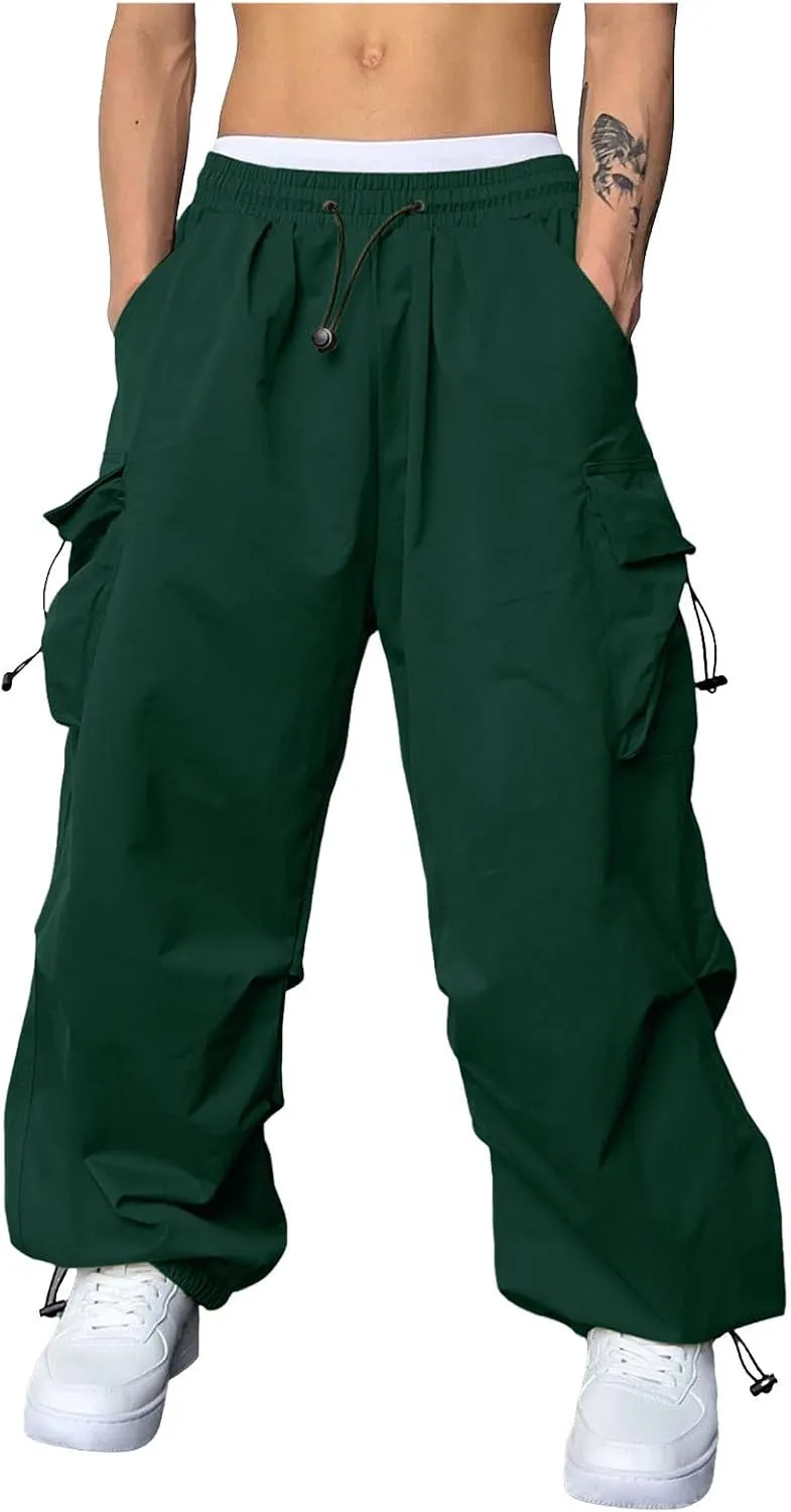 Men's Cargo Pants Casual Loose Fit Wide Leg Drawstring Waist Pant Outdoor Pants Multi Pockets