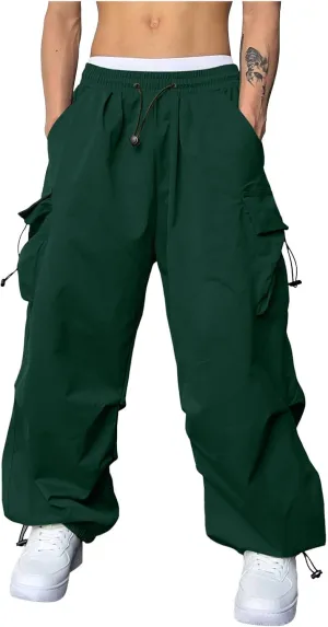 Men's Cargo Pants Casual Loose Fit Wide Leg Drawstring Waist Pant Outdoor Pants Multi Pockets