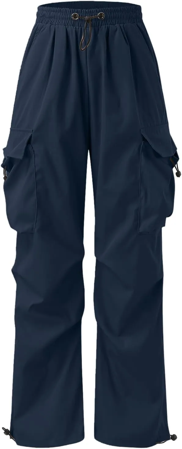 Men's Cargo Pants Casual Loose Fit Wide Leg Drawstring Waist Pant Outdoor Pants Multi Pockets