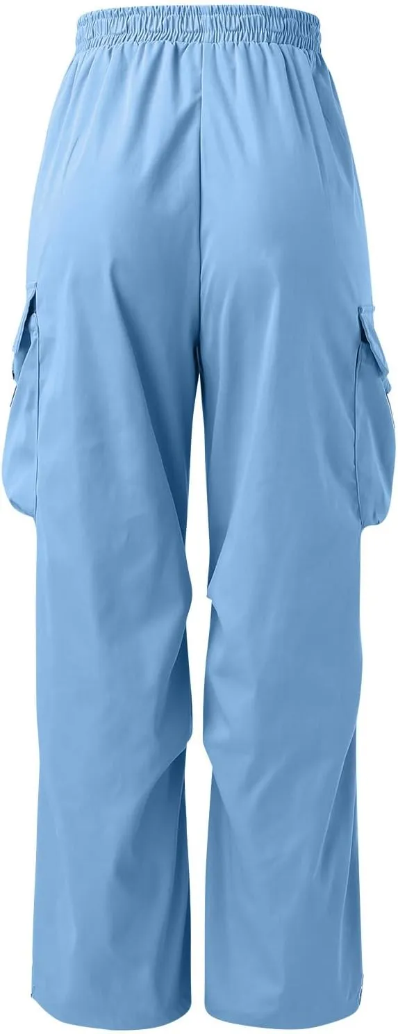 Men's Cargo Pants Casual Loose Fit Wide Leg Drawstring Waist Pant Outdoor Pants Multi Pockets