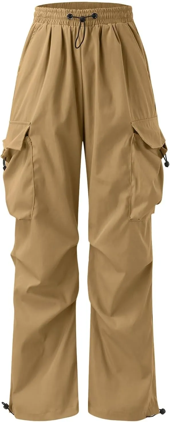 Men's Cargo Pants Casual Loose Fit Wide Leg Drawstring Waist Pant Outdoor Pants Multi Pockets
