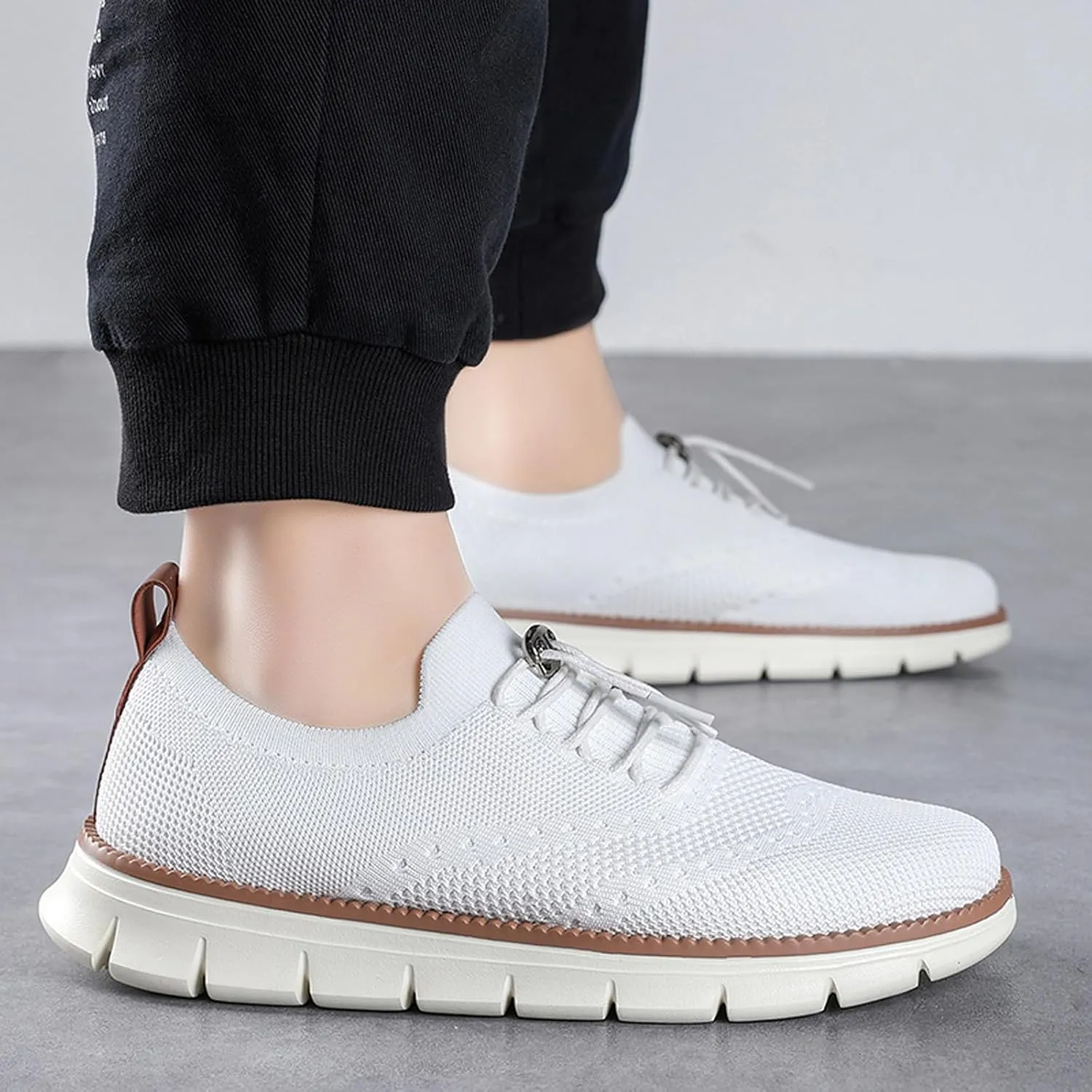 Mens Casual Dress Oxfords Breathable Knit Mesh Lace Up Lightweight Comfortable Walking Fashion Sneakers