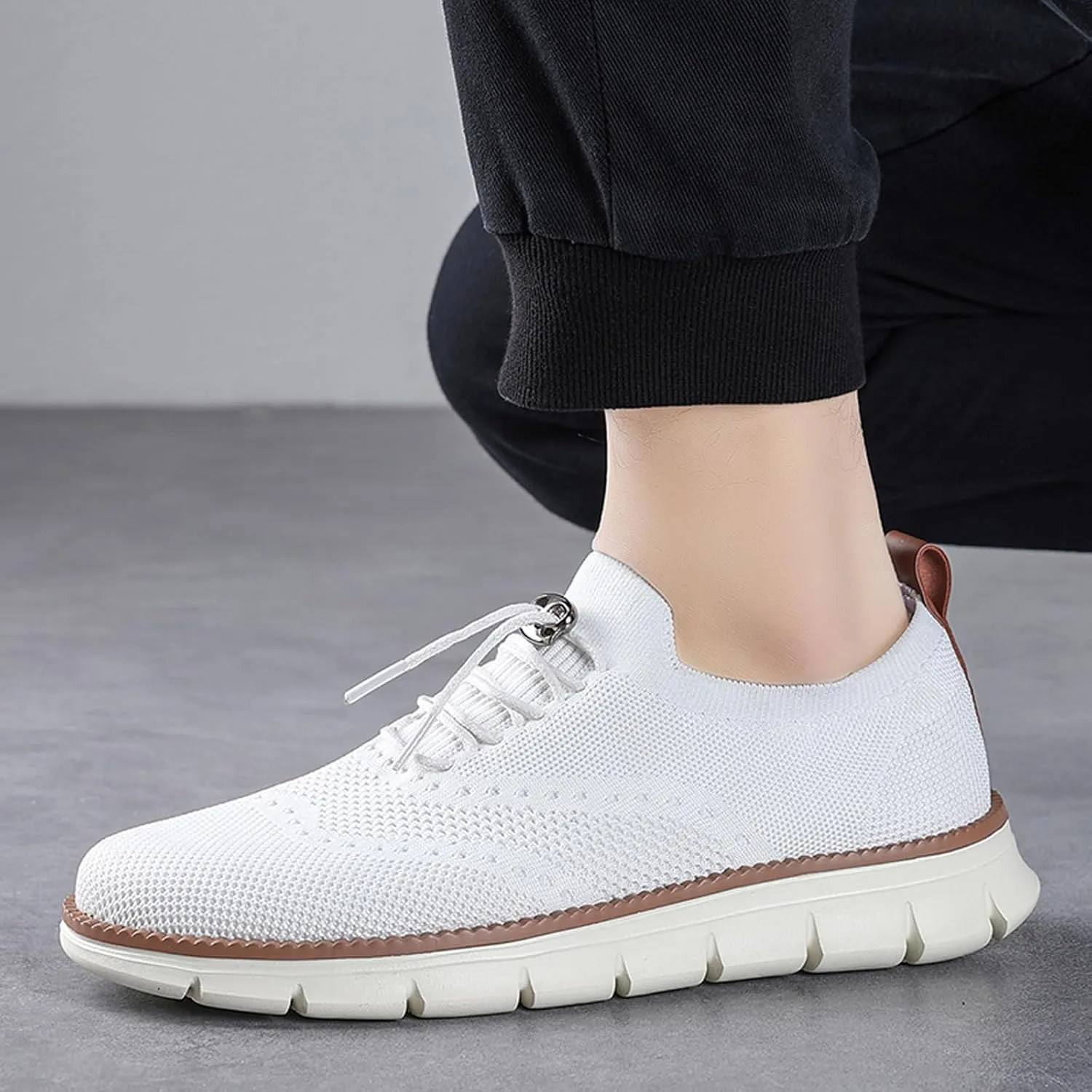 Mens Casual Dress Oxfords Breathable Knit Mesh Lace Up Lightweight Comfortable Walking Fashion Sneakers