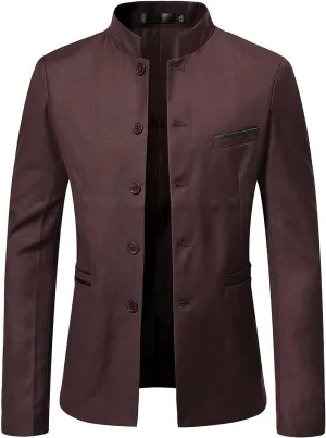 Mens Chinese Tunic Suits Mandarin Collar Formal Suit Jacket Slim Fit Front Button Blazer Japanese School Uniform Coat