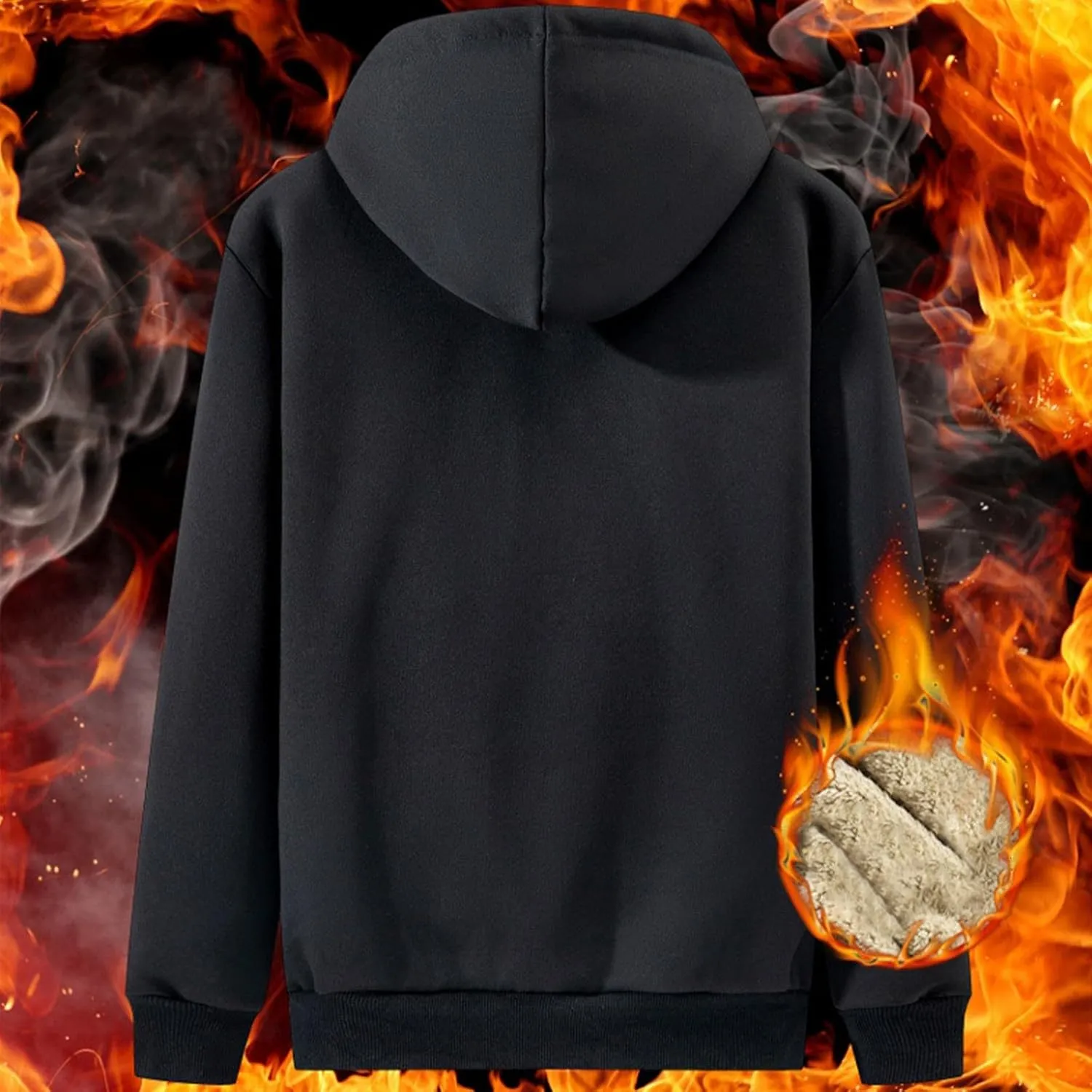Mens Fall Winter Thickened Plush Cardigan Casual Zip Up Hoodie Jacket New Solid Drawstring Fleece Lined Hooded Coat
