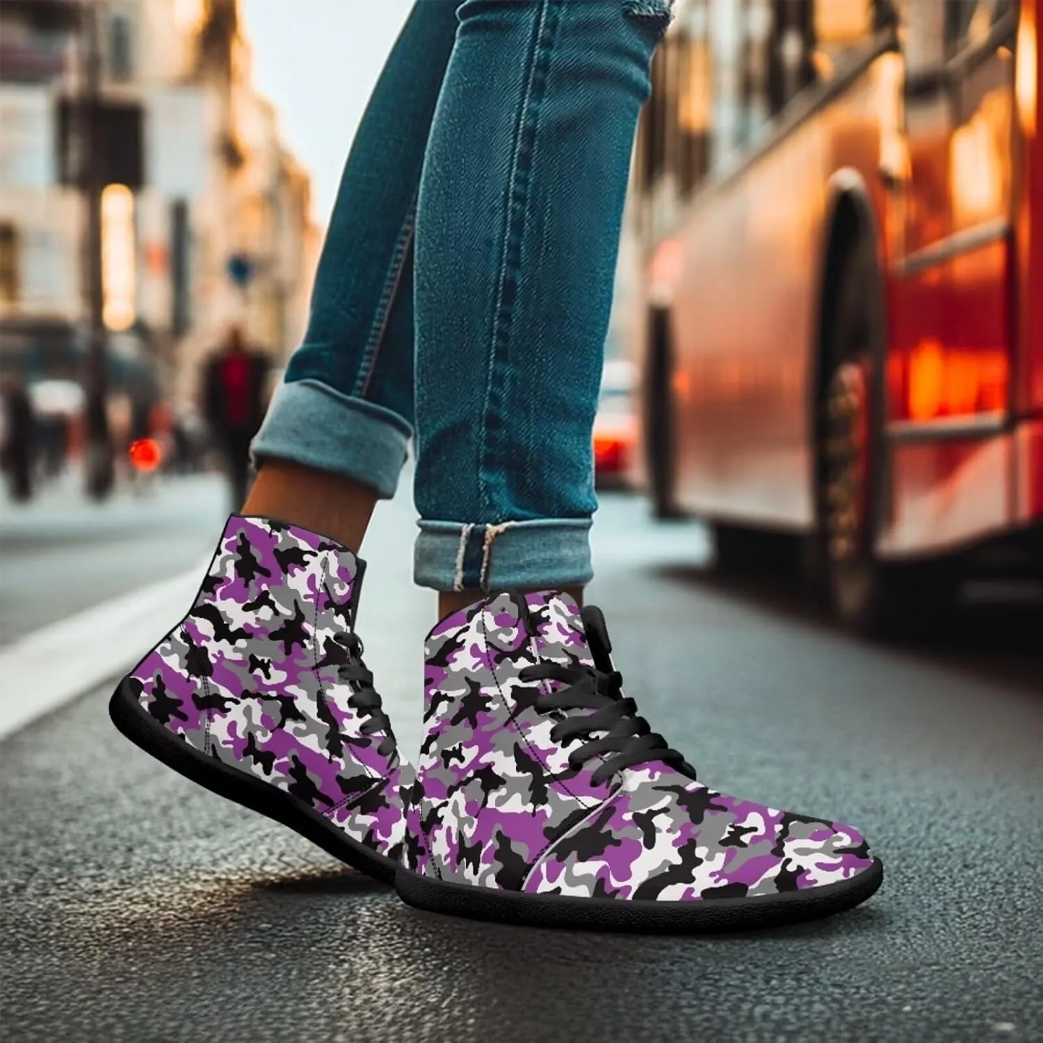 Men's High Top Camo Design Barefoot Travel Shoes, Zero-Drop, Non-Slip and Rubber Sole