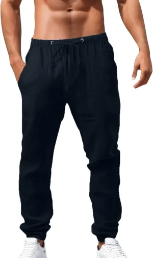 Mens Lightweight Jogging Pant Pockets Lounge Work Joggers Loose Fit Sport Casual Sweatpants Open Hem Pants