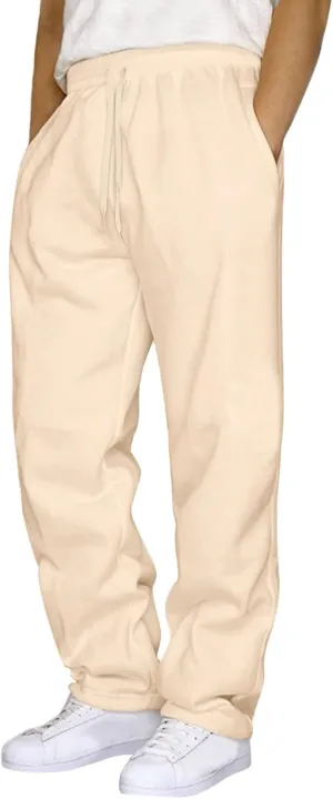 Mens Lightweight Jogging Pant Pockets Lounge Work Joggers Loose Fit Sport Casual Sweatpants Open Hem Pants