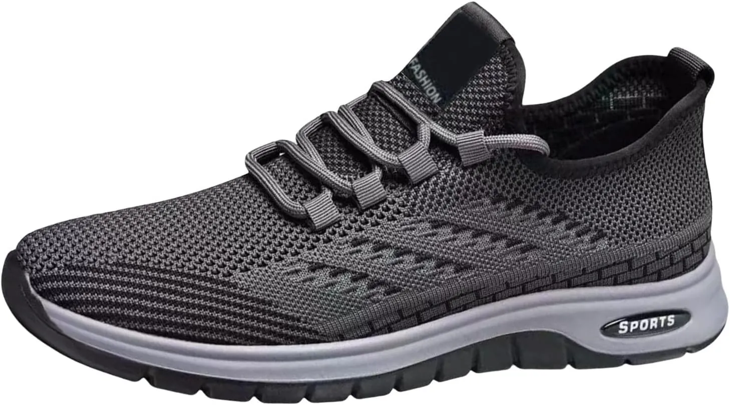 Mens Slip On Running Shoes Breathable Lightweight Comfortable Fashion Non Slip Sneakers Mesh Lace Up Walking Shoes
