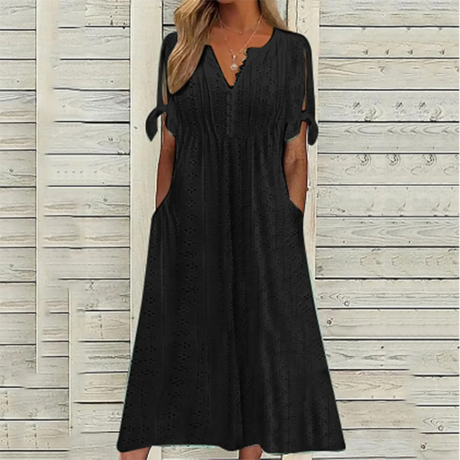 midelxp Summer Long Dresses for Women 2025 Trendy Stretchy Hollow Out Short Sleeve Tshirt Dress Casual Beach Vacation Dress