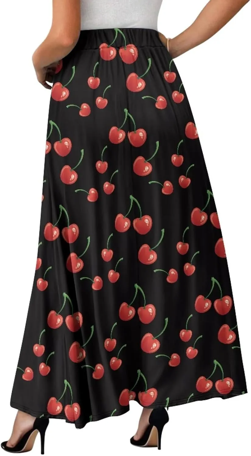 Midi Skirts for Womens Elastic Summer Fall Long Skirts Ultra-Soft Flared Skirts with Pockets Below The Knee Skirts