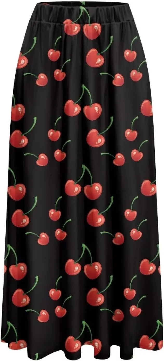 Midi Skirts for Womens Elastic Summer Fall Long Skirts Ultra-Soft Flared Skirts with Pockets Below The Knee Skirts