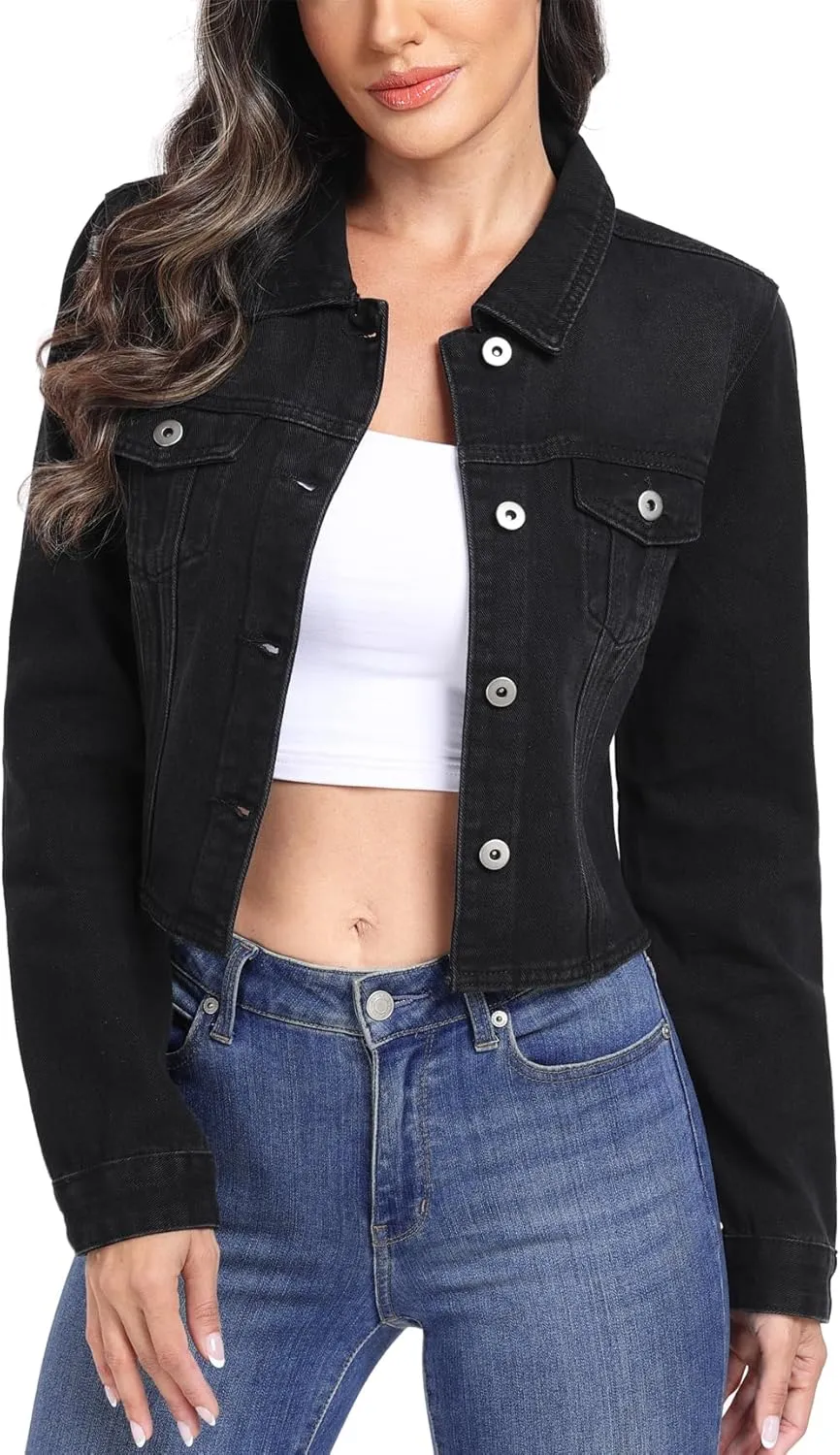 MISS MOLY Women's Cropped Denim Jackets Long Sleeve Classic Trendy Casual Jean Jackets