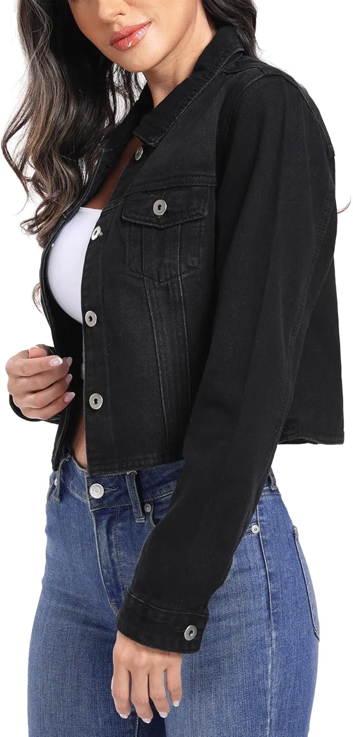 MISS MOLY Women's Cropped Denim Jackets Long Sleeve Classic Trendy Casual Jean Jackets