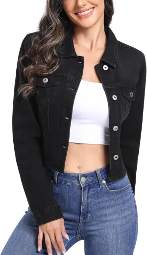 MISS MOLY Women's Cropped Denim Jackets Long Sleeve Classic Trendy Casual Jean Jackets