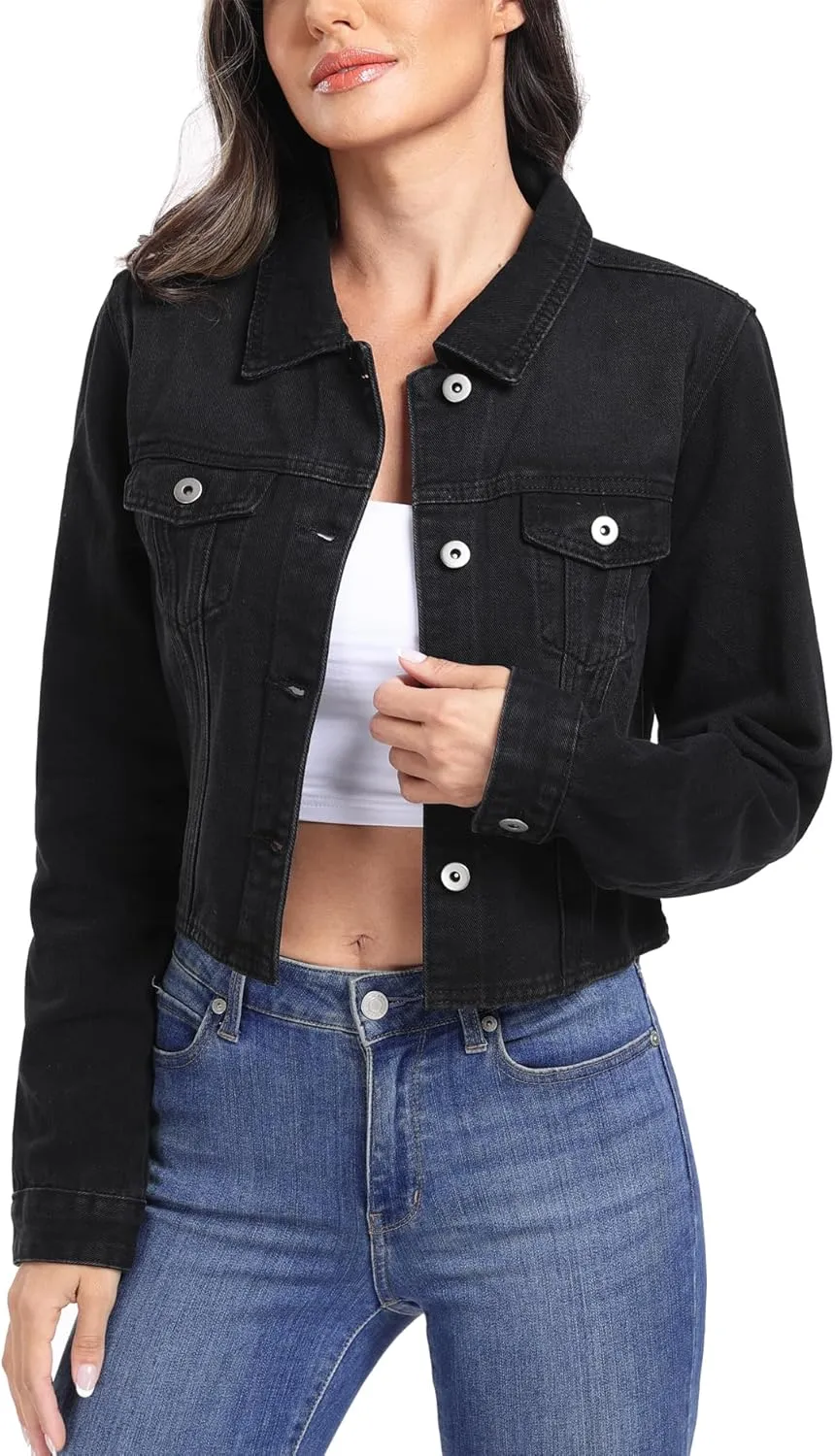 MISS MOLY Women's Cropped Denim Jackets Long Sleeve Classic Trendy Casual Jean Jackets