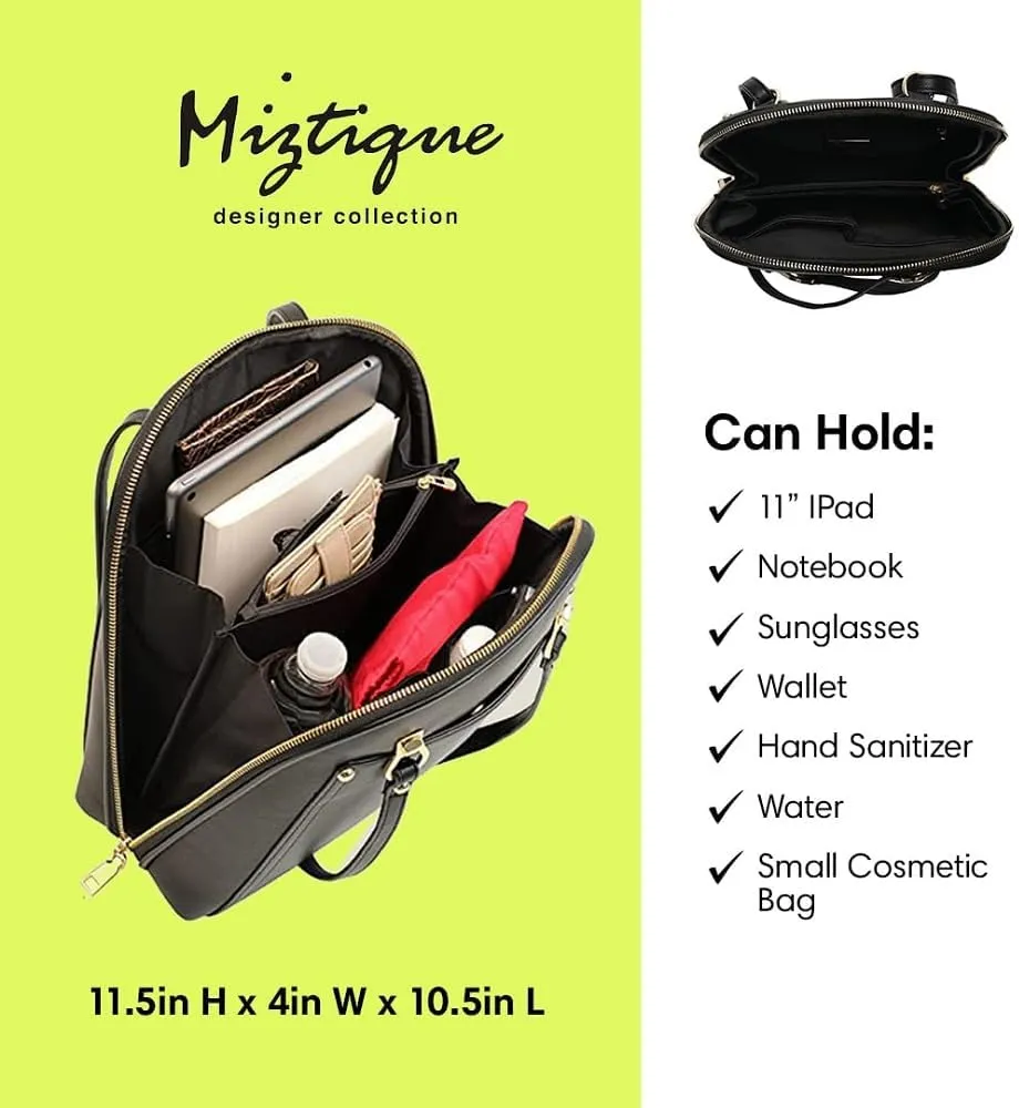 Miztique The Daisy Convertible Backpack Purse for Women (Black) | Soft Vegan Leather Shoulder Strap Bag or Convertible Backpack | 10.5in x 4in x 11.5in |