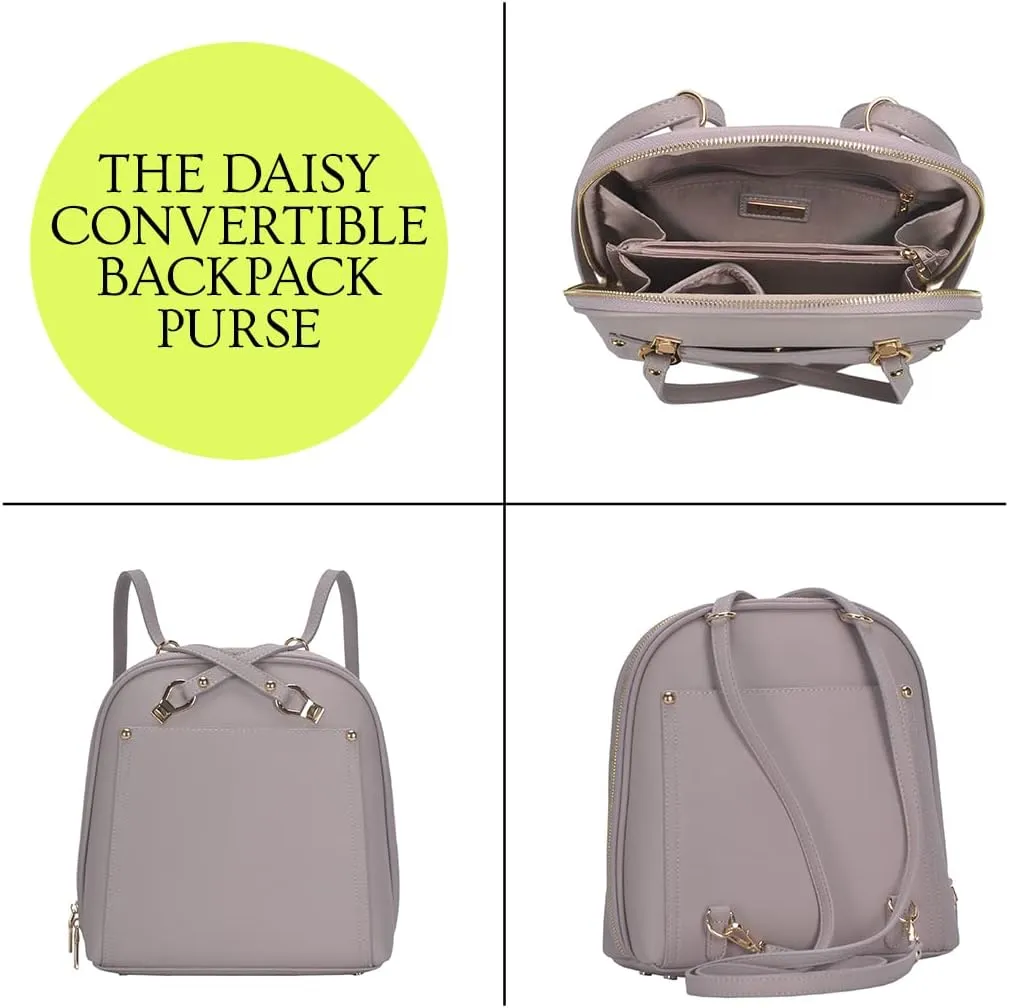 Miztique The Daisy Convertible Backpack Purse for Women (Lilac) | Soft Vegan Leather Shoulder Strap Bag or Convertible Backpack | 10.5in x 4in x 11.5in |