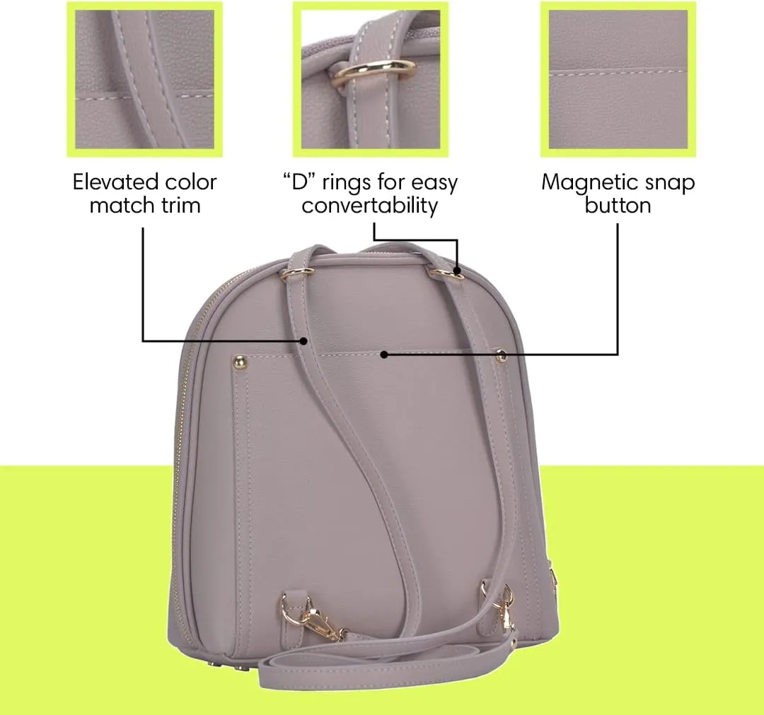 Miztique The Daisy Convertible Backpack Purse for Women (Lilac) | Soft Vegan Leather Shoulder Strap Bag or Convertible Backpack | 10.5in x 4in x 11.5in |