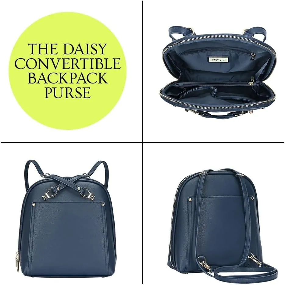 Miztique - The Daisy Convertible Backpack Purse for Women (Navy) | Soft Vegan Leather Shoulder Strap Bag or Convertible Backpack | 10.5in x 4in x 11.5in |