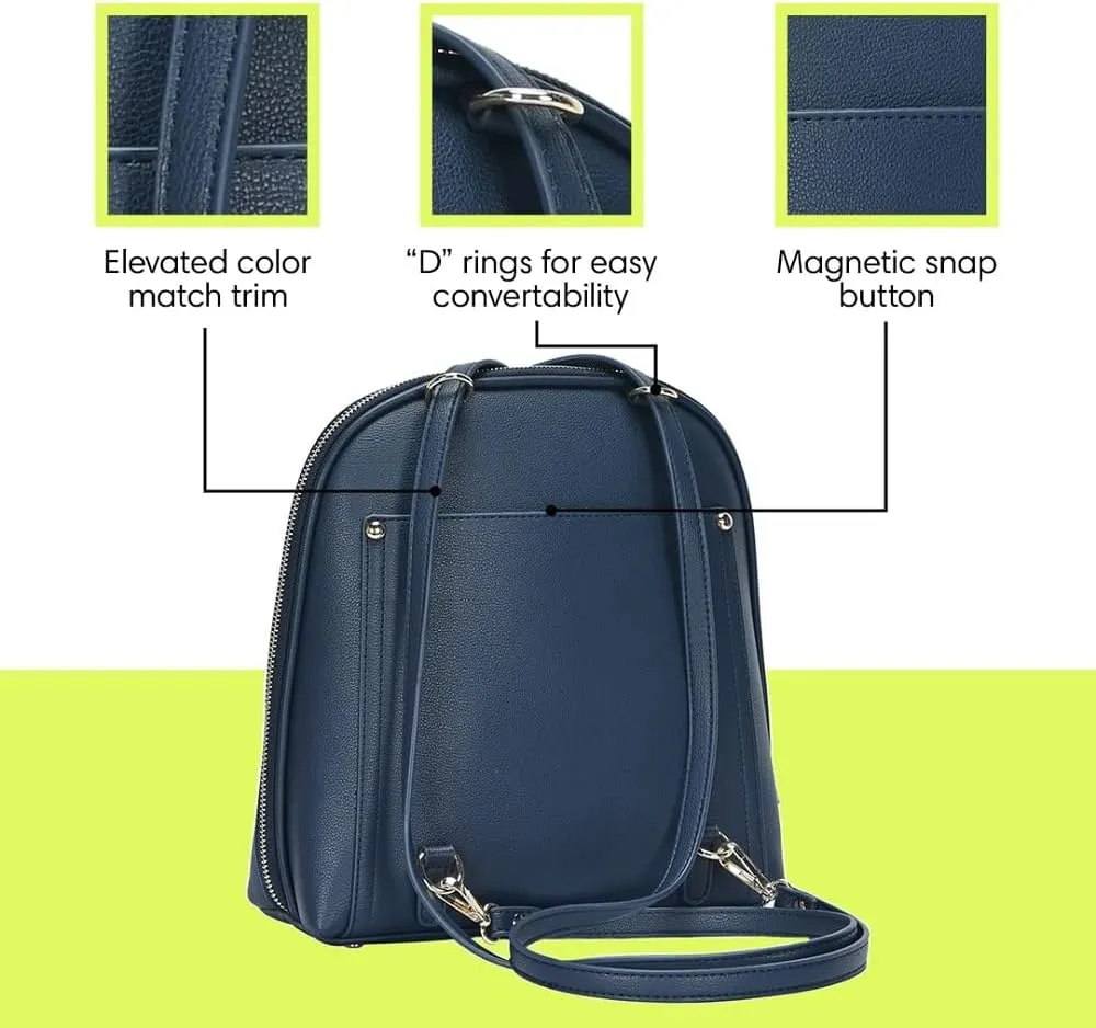 Miztique - The Daisy Convertible Backpack Purse for Women (Navy) | Soft Vegan Leather Shoulder Strap Bag or Convertible Backpack | 10.5in x 4in x 11.5in |