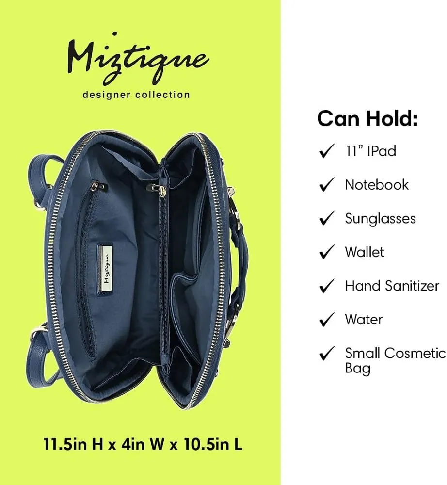 Miztique - The Daisy Convertible Backpack Purse for Women (Navy) | Soft Vegan Leather Shoulder Strap Bag or Convertible Backpack | 10.5in x 4in x 11.5in |