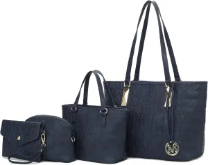 MKF Collection Tote Bag for Women, Shoulder Handbag & Wristlet Pouch Purse Top Handle Vegan Leather 4Pcs Set Pocketbook