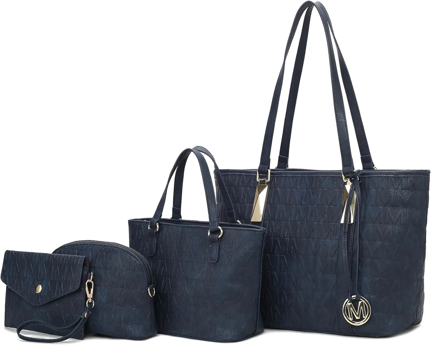 MKF Collection Tote Bag for Women, Shoulder Handbag & Wristlet Pouch Purse Top Handle Vegan Leather 4Pcs Set Pocketbook