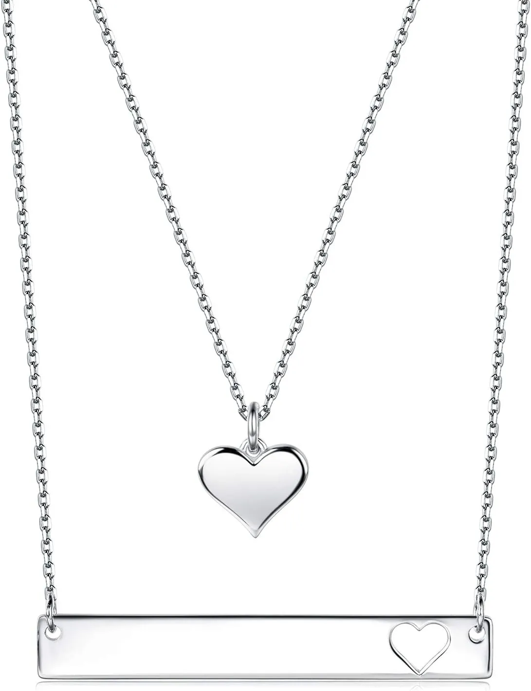 Mother Daughter Jewelry Sets for Two, Cutout Heart Necklaces, 2 Sterling Silver Necklaces