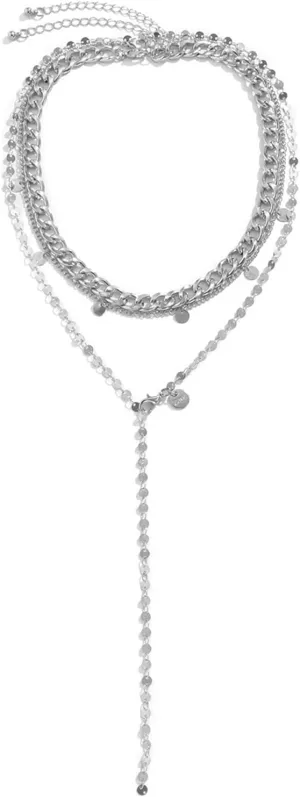 Multilayer Necklaces for Women, Dainty Layering Necklaces for Women Y Chain Sequins Pendant Chain Necklaces Jewelry Gifts for Birthday Wedding, 5 Pieces