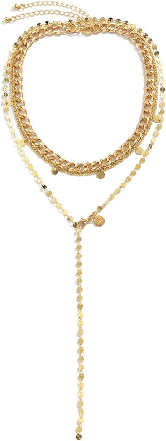 Multilayer Necklaces for Women, Dainty Layering Necklaces for Women Y Chain Sequins Pendant Chain Necklaces Jewelry Gifts for Birthday Wedding, 5 Pieces