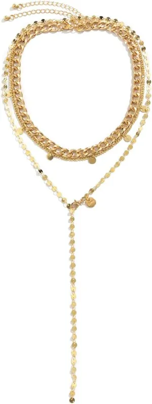 Multilayer Necklaces for Women, Dainty Layering Necklaces for Women Y Chain Sequins Pendant Chain Necklaces Jewelry Gifts for Birthday Wedding, 5 Pieces