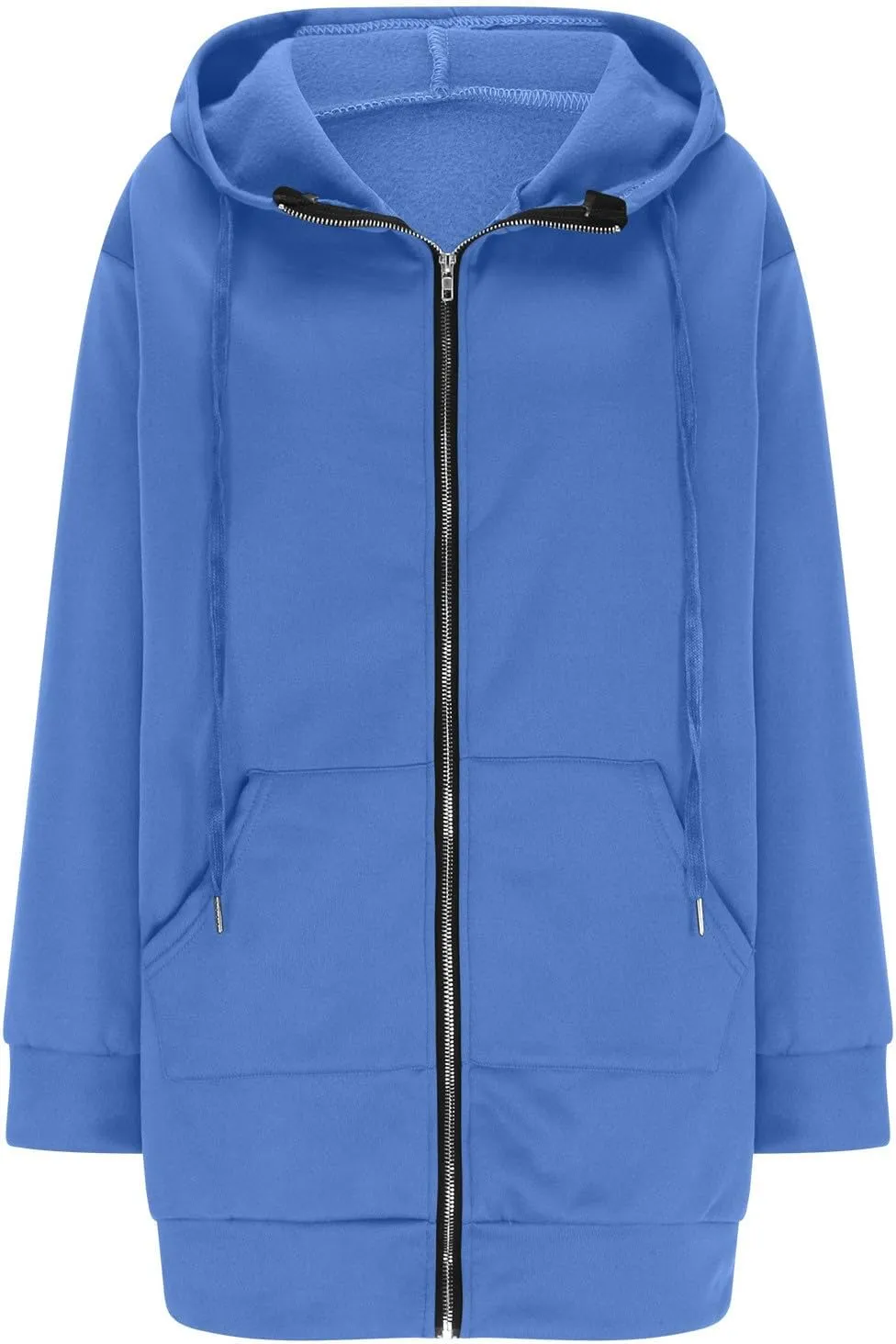 Mzkdieey Women's Zip Up Hoodies Oversized Fleece Long Tunic Sweatshirts Drawstring Long Sleeve Jacket Coats with Pockets