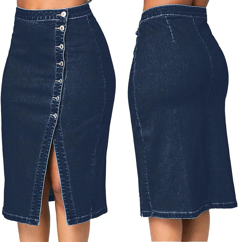 NaRHbrg Denim Skirts for Women's Casual Distressed Ripped A-Line Denim Short Skirt Zipper Front Denim Mini Skirt with Pocket