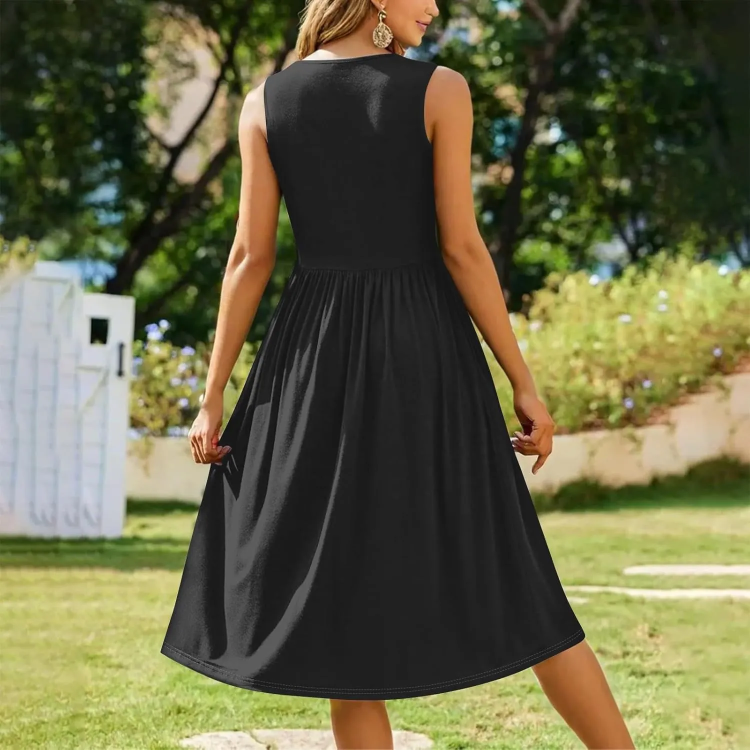 NBXNZWF Summer Dresses for Women 2025 Casual Loose Sleeveless Sundresses Beach A-Line Tank T-Shirt Midi Dress with Pockets